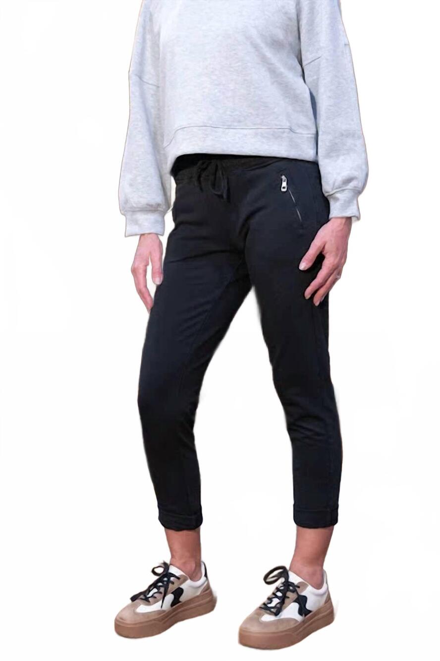 NEW NOSTALGIA zipper pocket french terry jogger in black